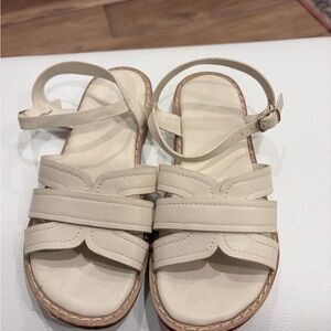 Zara Beige Leather Strappy Ankle-Buckle Sandals